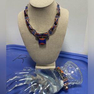 Vintage Traditional ETHNIC TIBETAN NECKLACE & Bracelet lapis lazuli color
